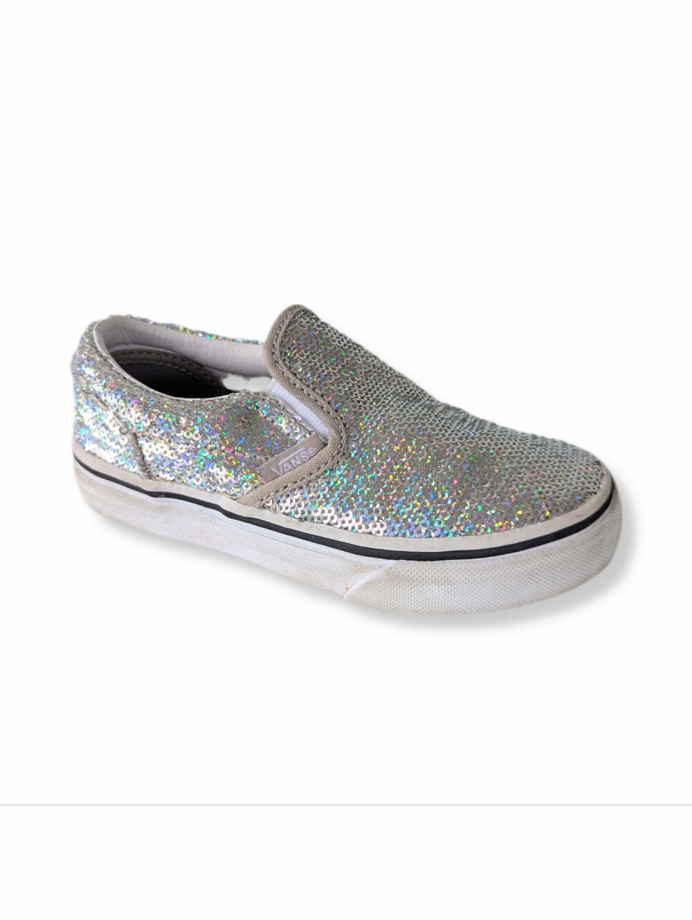 Vans Girls Silver Iridescent Sequin Slip On Sneakers